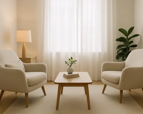 The consulting room: two armchairs and a low table